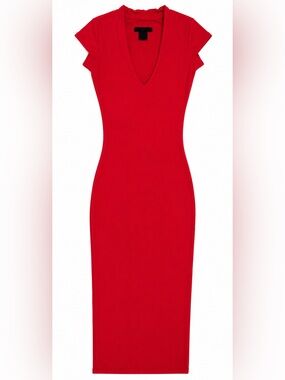 Joe & Elle Red Midi V‑Neck Sheath Dress